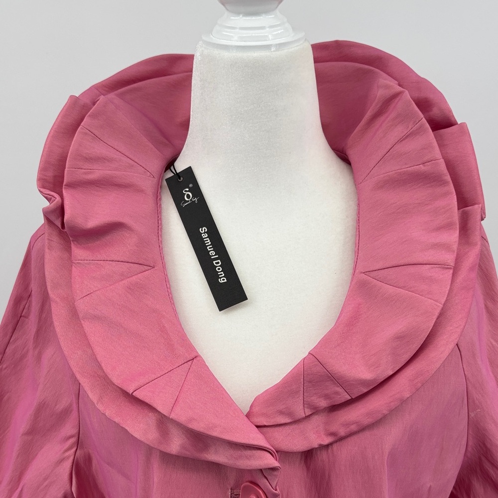Samuel Dong Pink Glam Ruffled 3/4 Sleeve Cropped Lined Jacket, Size XL - Picture 2 of 11